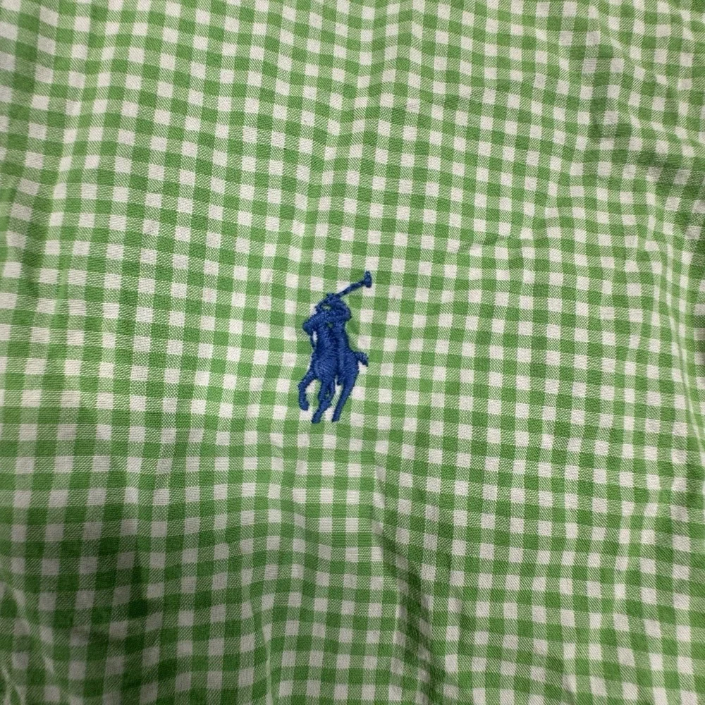 Ralph Lauren Button Shirt Boys S 8 Green Gingham Pony Short Sleeve Preppy